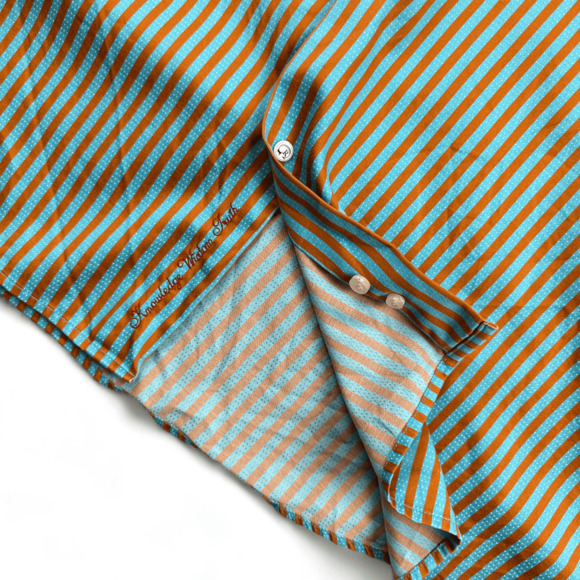 Robert Graham Shirt Adult EXTRA LARGE Blue Yellow Stripes Button Down Dress - Picture 5 of 8